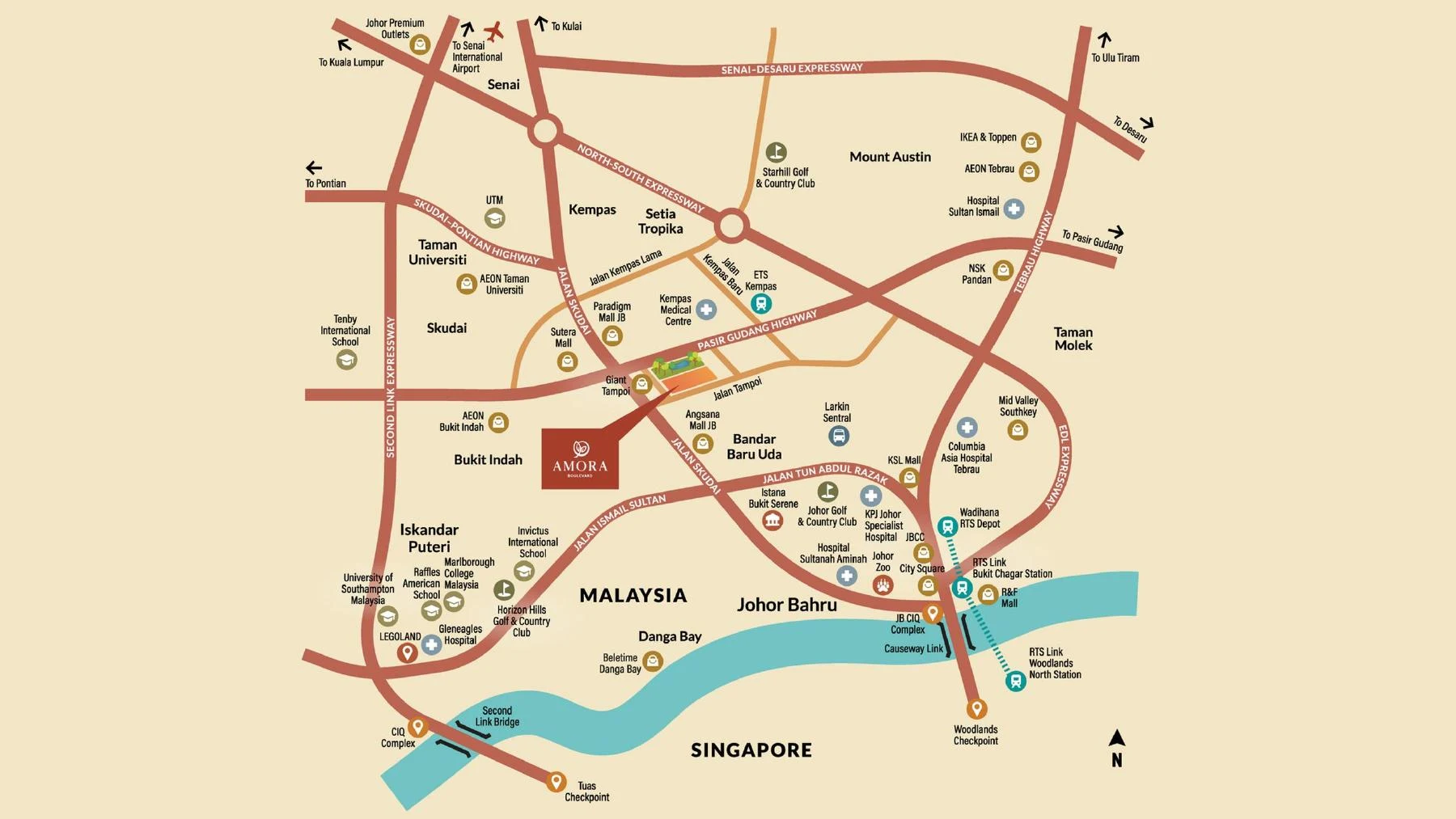 Amora Park location map within Johor Bahru