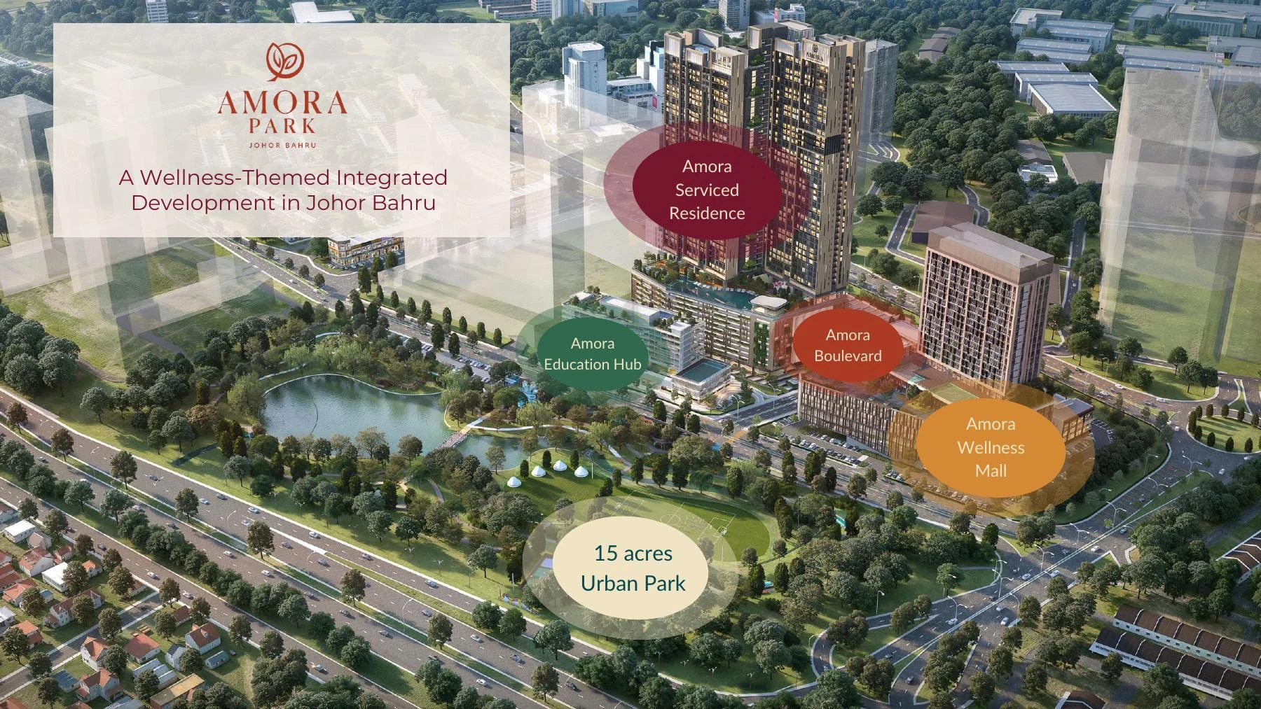Amora Park integrated development concept with labelled components